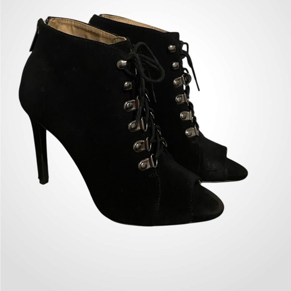 G.I.L.I. | Black Lace-Up Peep-Toe Stiletto Boots | Gi-Feliana Suede Boot NWOB 7 - Picture 3 of 13